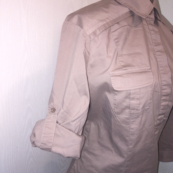 New York & Co Button Up Tan Blouse Sz Large - 0174 - Picture 6 of 8